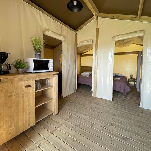 Safarizelt 5 Personen - Lodge-Zelt „FreeFlower Standard“ 30 m² (2 Schlafzimmer) + Terrasse für 5 Personen