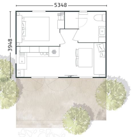 Mobilheim 4 personen - „Confort“ - 20 m² - 1 Schlafzimmer - Terrasse - Für 2–4 Personen