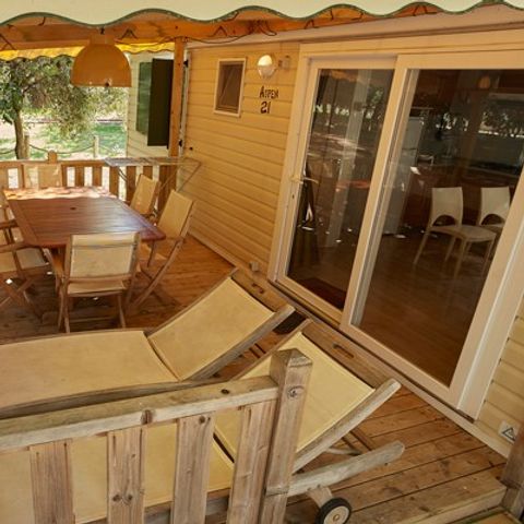 Mobilheim 6 personen - Premium | 3 Schlafz. | 6 Pers. | Erhöhte Terrasse | Klimaanlage | TV