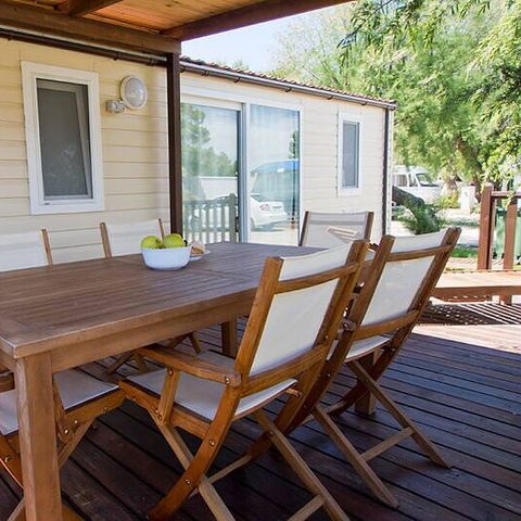 Mobilheim 6 personen - Comfort | 3 Schlafz. | 6 Pers. | Erhöhte Terrasse | Klimaanlage | TV