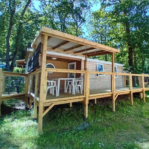 Mobilheim 4 personen - Standard Holz 31m² 3 Zimmer + halbüberdachte Terrasse 18m² + TV