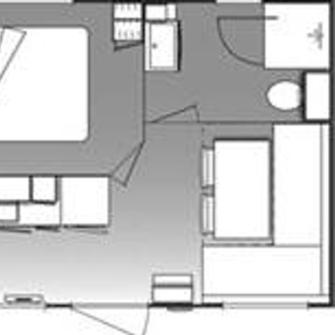 Mobilheim 2 Personen - Komfort 18m² 1 Zimmer + halboffene Terrasse + TV