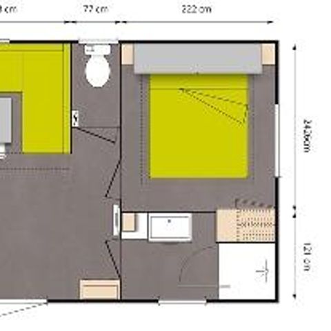 Mobilheim 4 Personen - Komfort 27m² 2 Zimmer darunter halboffene Terrasse 18m² + TV