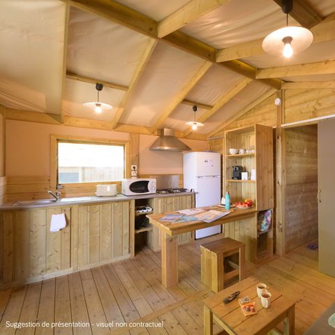 Mobilheim 4 Personen - Cosyflower Premium auf Stelzen 38m² - 2 Schlafzimmer + TV + Bettwäsche + Handtücher überdachte Terrasse 11m²