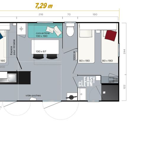 Mobilheim 5 Personen - MOBIL HOME RIVIERA (2 Erwachsene und 3 Kinder )