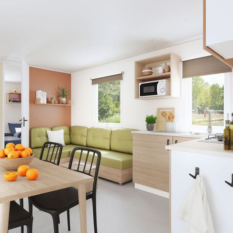 Mobilheim 6 Personen - Premium 35m² 3 Schlafzimmer + Klimaanlage + TV + LV + überdachte Terrasse