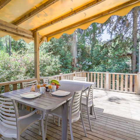 Mobilheim 6 Personen - Mobile Home | Premium | 3 Schlafz. | 6 Pers. | Erhöhte Terrasse | Klima.