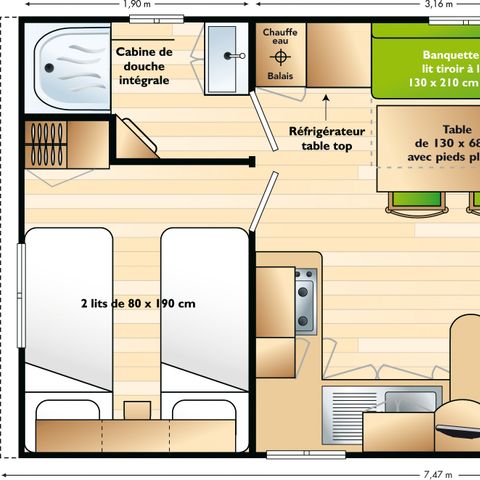 Mobilheim 5 Personen - für 4 Personen in Zone K