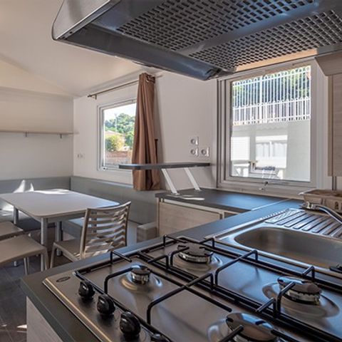 Mobilheim 6 Personen - Comfort XL | 3 Zi. | 6 Pers. | Erhöhte Terrasse | Klima.