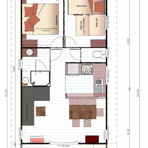 Chalet 5 Personen - VIP Eco-Lodge 35m² mit Blick auf den Spielplatz, 2 Schlafzimmer, 1 Badezimmer (Bettwäsche wird gestellt)