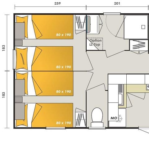 Mobilheim 6 Personen - Bora-Bora - 38m² - 3 Schlafzimmer - klimatisiert