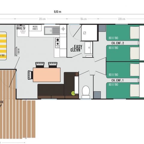 Mobilheim 6 Personen - Maïao 36 m² - 4 Zimmer - 3 Schlafzimmer - Klimaanlage und TV