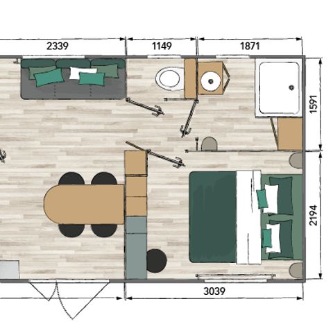 Mobilheim 5 Personen - Mobil BAMBOU klimatisiert 2 Zimmer (33m²)