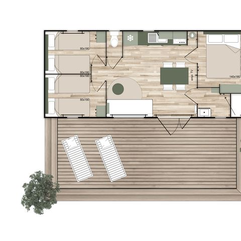Mobilheim 6 Personen - Mobil VANILLE Klimatisiert 3 Schlafzimmer