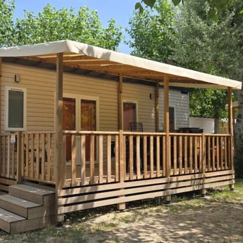 Mobilheim 8 personen - Comfort | 4 Zi. | 8 Pers. | Erhöhte Terrasse | Outdoor-Küche | 2 Bäder | Klim.