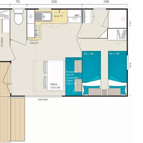Mobilheim 4 Personen - Premium 3 Zimmer 4 Personen Klimatisiert + TV