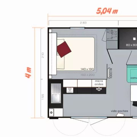 Mobilheim 2 Personen - Premium 2 Zimmer 2 Personen Klimatisiert + TV