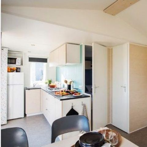 Mobilheim 5 Personen - Home Flower Premium 26,5m² (2 Zimmer, max. 4 Erwachsene + 1 Kleinkind) überdachte Terrasse 16m²