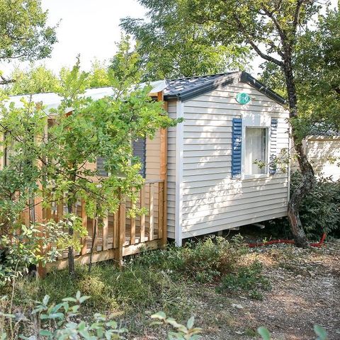 Mobilheim 4 Personen - Komfort + 28m² (2 Zimmer) + überdachte Terrasse 10m².