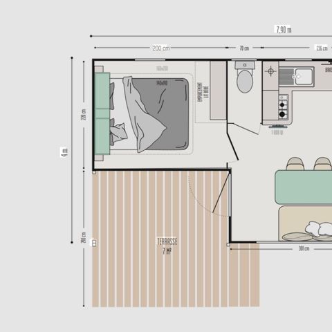 Mobilheim 5 Personen - MOBILHEIM 28m2 Komfort+ 2 Schlafgelegenheiten 5 Pers.