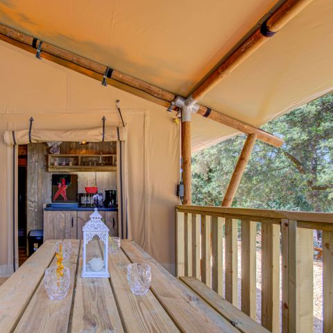 SafariZelt 6 Personen - PREMIUM LODGE HOLZ UND STOFF