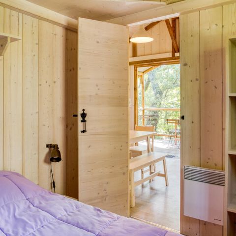 Safarizelt 5 Personen - Holzhütte Lodge auf Stelzen Komfort 27m² 2 Zimmer - überdachte Holzterrasse, schattiger Bereich 5 pers.