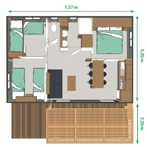 Chalet 6 Personen - Komfort 35m² 3 Zimmer halbüberdachte Terrasse + Klimaanlage