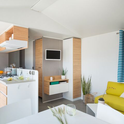 Mobilheim 6 Personen - Prestige SPA - 3 Zimmer, davon 1 Elternsuite - Bettwäsche, Handtücher und Plancha