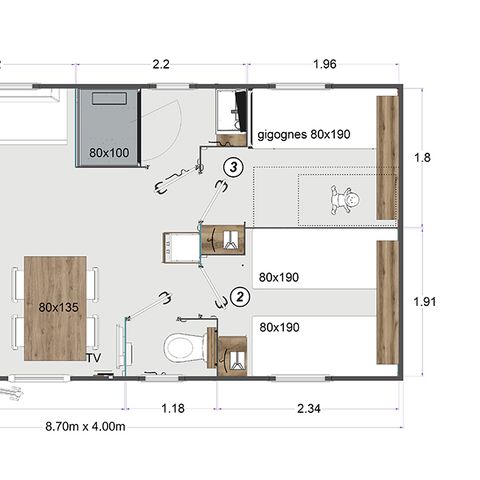 Mobilheim 6 Personen - Rapidhome Komfort 6 pers 3 Zimmer