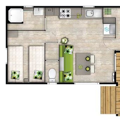 Mobilheim 4 Personen - Malaga Duo - 2 Zi - 27 m2 (+halbüberdachte Terrasse 8 m2) 4 Personen