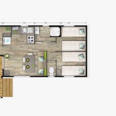 Mobilheim 6 Personen - Malaga Trio - 3 Zimmer - 30 m2 (+ Halbüberdachte Terrasse 11 m2) 6 Personen