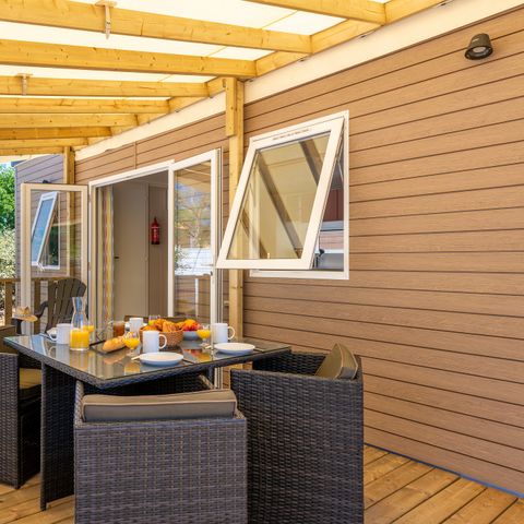 Mobilheim 6 personen - Premium | 3 Schlafz. | 6 Pers. | Erhöhte Terrasse | Klimaanlage | TV