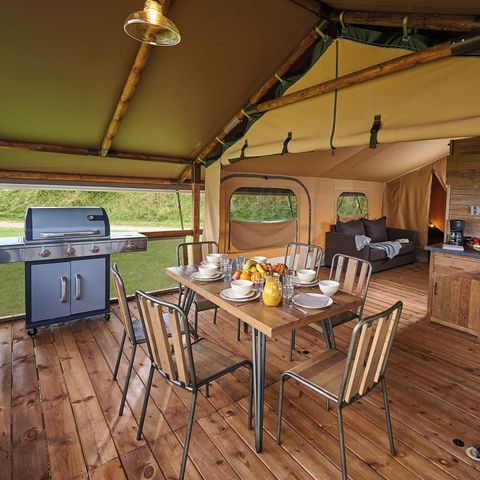 Safarizelt 6 personen - Lodge Kenya Vintage Komfort 46m² - 2 Zimmer + überdachte Terrasse 4/5 pers.