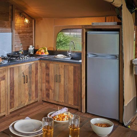 Safarizelt 6 personen - Lodge Kenya Vintage Komfort 46m² - 2 Zimmer + überdachte Terrasse 4/5 pers.