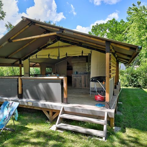 Safarizelt 6 personen - Lodge Kenya Vintage Komfort 46m² - 2 Zimmer + überdachte Terrasse 4/5 pers.