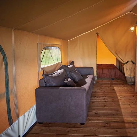 Safarizelt 6 personen - Lodge Kenya Vintage Komfort 46m² - 2 Zimmer + überdachte Terrasse 4/5 pers.