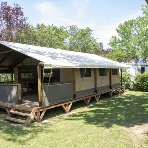 Safarizelt 6 personen - Lodge Kenya Vintage Komfort 46m² - 2 Zimmer + überdachte Terrasse 4/5 pers.