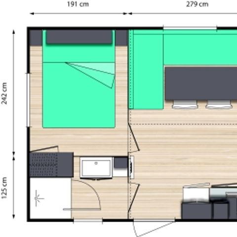 Mobilheim 6 Personen - Mobilheim Confort 29m² 3 Schlafzimmer + überdachte Terrasse - ohne TV - ohne Klimaanlage 6 pers.