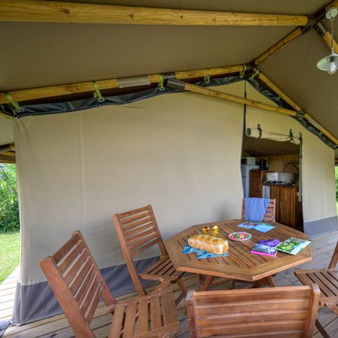Safarizelt 5 Personen - Lodge Kenya Confort 35m² 2 Zimmer + Überdachte Terrasse 4/5 Pers.