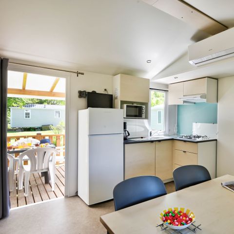 Mobilheim 6 personen - Mobilheim Confort 29m² 3 Zimmer + überdachte Terrasse + Klimaanlage + TV 6 Pers.