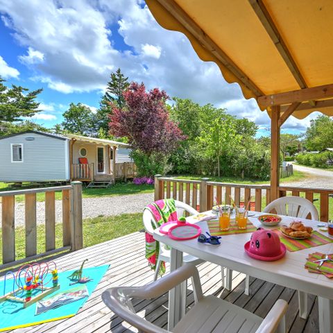 Mobilheim 4 personen - Mobilheim Confort 27m² 2 Zimmer + überdachte Terrasse + Klimaanlage + TV 4 Pers.