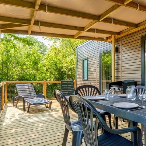 Mobilheim 4 Personen - COTTAGE Premium 2 Zimmer 2 Bäder 35 m2 +TV + Geschirrspüler + Klimaanlage + Plancha + XL-Terrasse