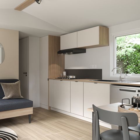 Mobilheim 4 Personen - COTTAGE Premium 2 Zimmer 2 Bäder 35 m2 +TV + Geschirrspüler + Klimaanlage + Plancha + XL-Terrasse