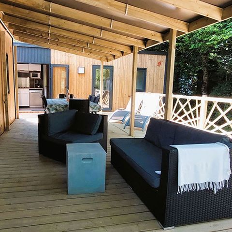 Mobilheim 8 Personen - Family Premium 8 Personen (2023) große halbüberdachte Terrasse + TV + Geschirrspülmaschine+WIFI
