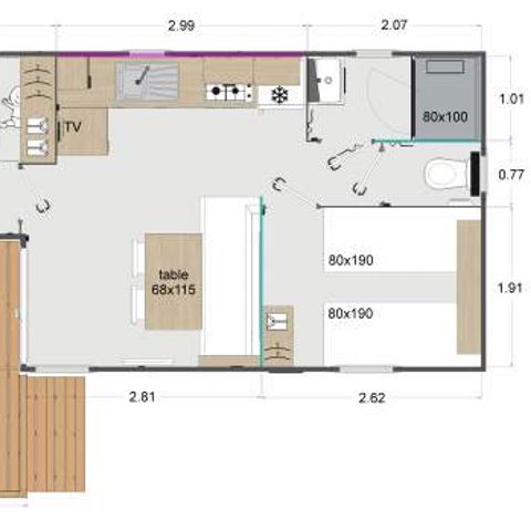 Mobilheim 4 Personen - L'ACACIA (2 Zimmer)letzte Generation (2023) -integrierte Terrasse - TV