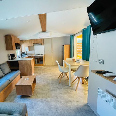 Mobilheim 8 Personen - Premium 30-40m² - 3 Schlafzimmer + TV + Überdachte Terrasse & Einwegbettwäsche vorhanden