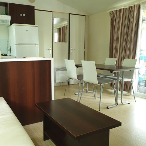 Mobilheim 6 Personen - Komfort 22-28m² - 2 Zimmer - überdachte Terrasse + TV