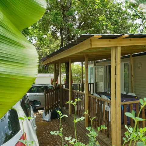 Mobilheim 6 Personen - Komfort 22-28m² - 2 Zimmer - überdachte Terrasse + TV