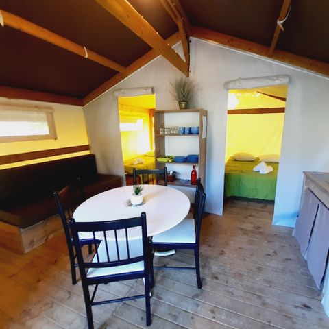 Safarizelt 4 Personen - Ecolodge Toile & Bois 30m² (2 Zimmer - 4 Personen) davon überdachte Terrasse 8m² - ohne Sanitäranlagen
