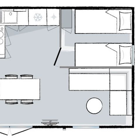 Mobilheim 6 Personen - Mobilheim 28m² (2 Zimmer) + große halbüberdachte Terrasse von 15m2